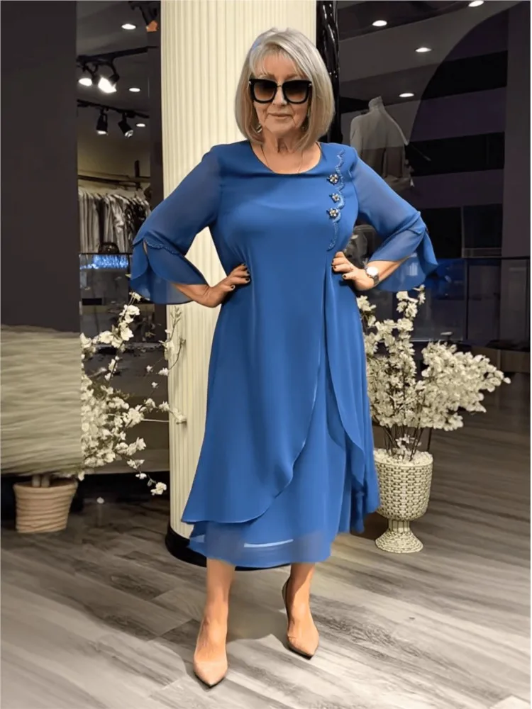 Vrouwen elegante effen jurk mode O hals driekwart trui losse jurken voor vrouwen casual vakantie kleding gewaad femme nieuw