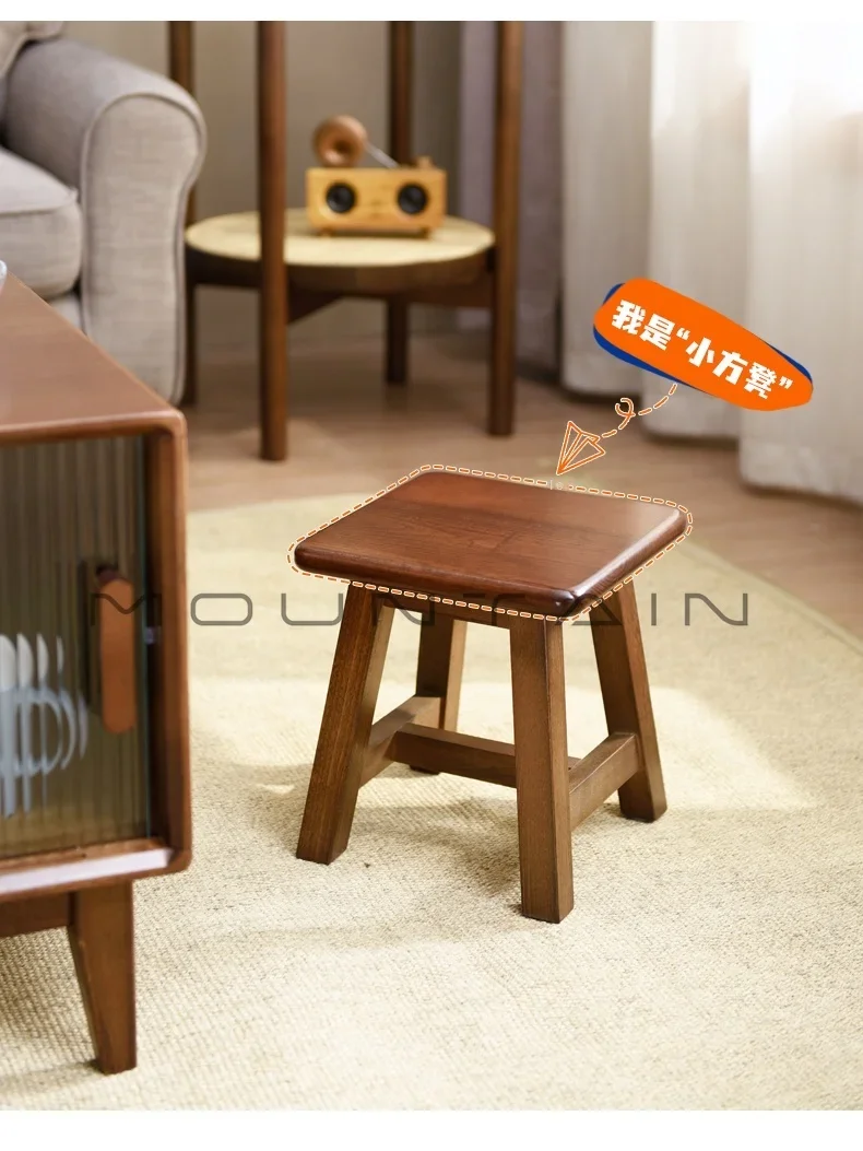 Solid wood household shoe changing stool sofa cushion footstool round low stool