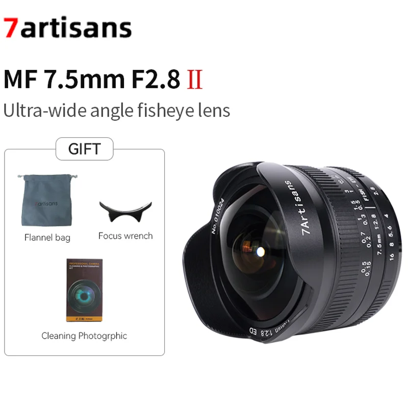 7artisans 7.5mm F2.8 II Ultra Wide-Angle Fisheye Lens for Sony E Fuji XF Nikon Z Micro M4/3 Canon EOS-M mount