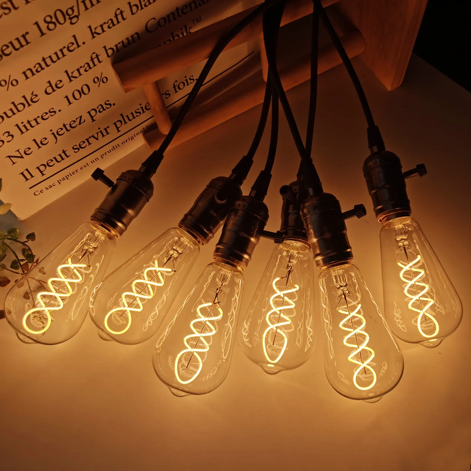 Imagem -05 - Tianfan-lâmpada Led Edison Vintage Regulável Filamento Espiral Luz Quente Amarelo E26 E27 Edison 220v 110v 4w St64 St21