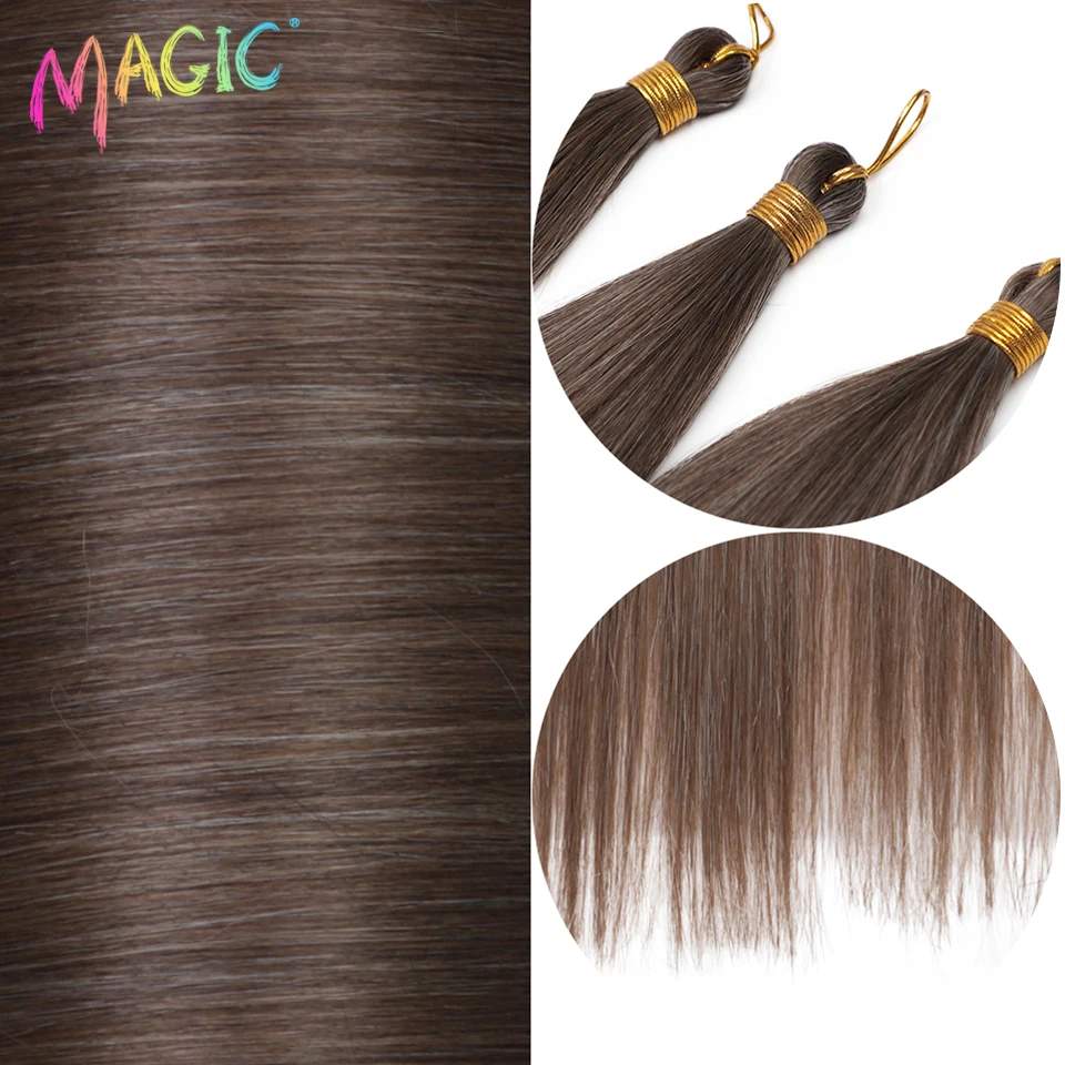 Magic Ariel-extensiones de cabello sintético para mujer, mechones de pelo liso de 28 pulgadas, trenzas de ganchillo, trenzado, Marrón degradado