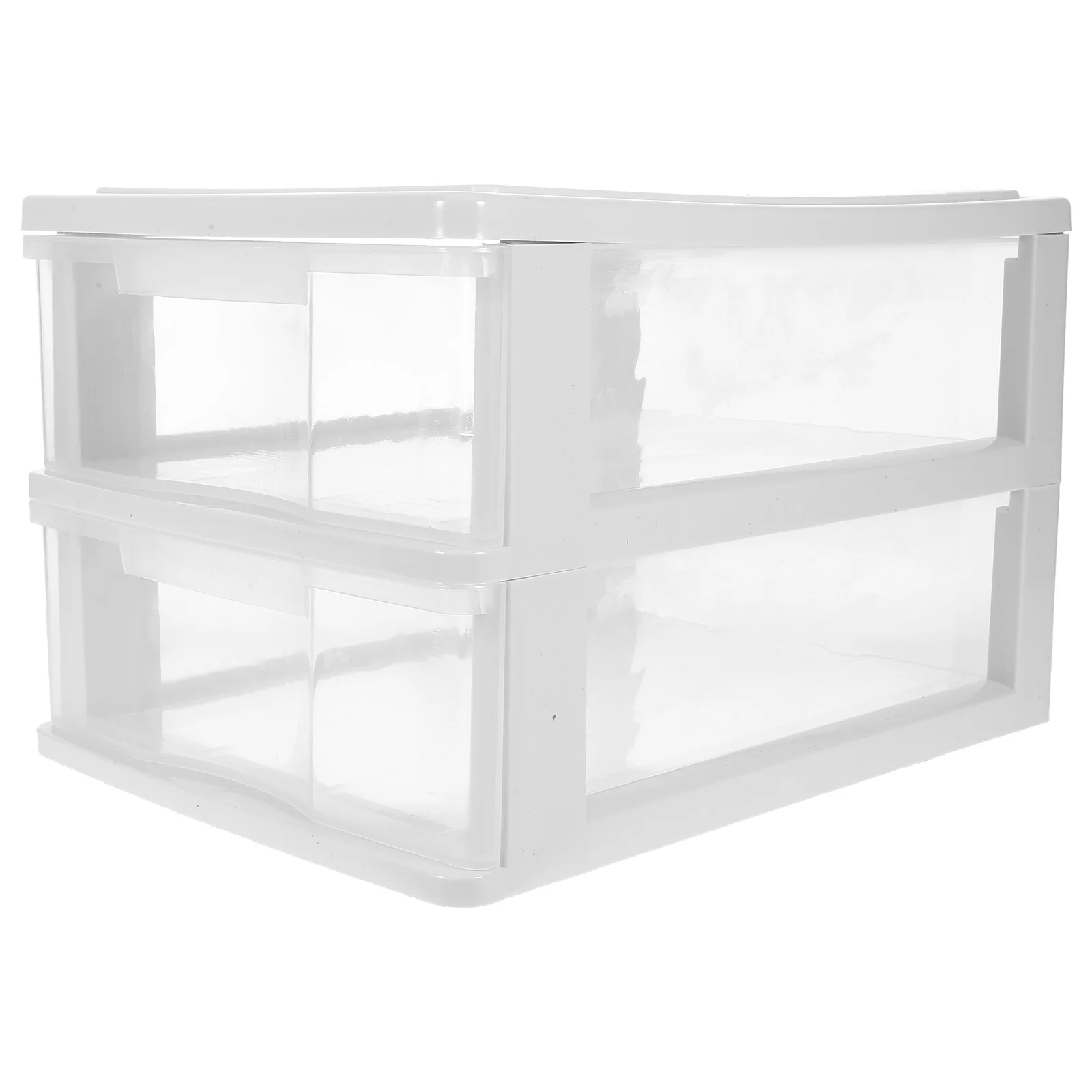 

Desktop Storage Box Transparent Two-layer Drawer White Frame Stackable Desk Organizer Office Supplies Easy Access