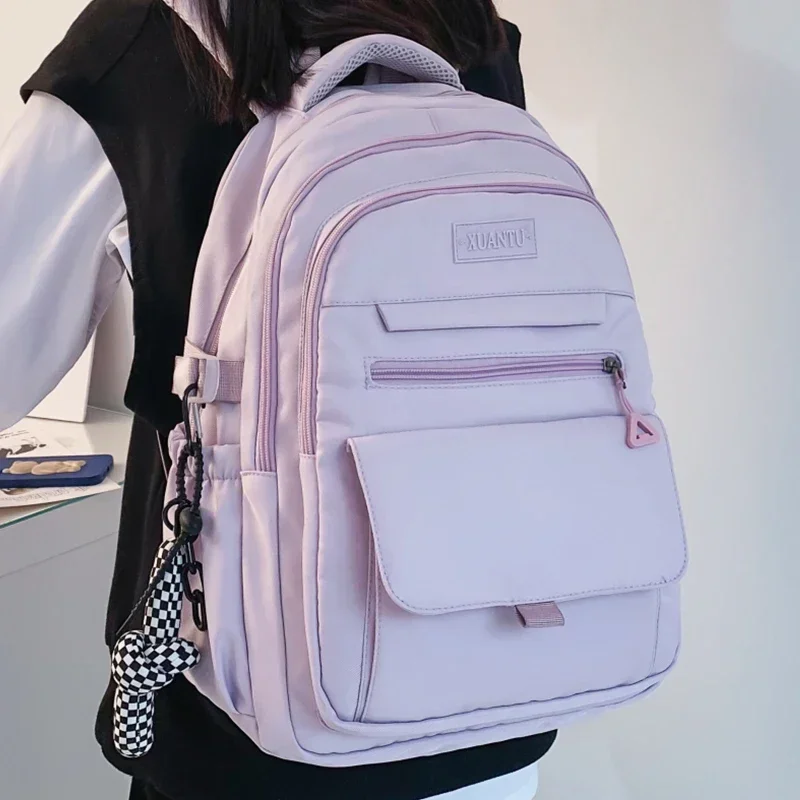 Purple High Quality Large Nylon Backbag Teenager School Supplies Eco-friendly Rucksack New Ladys Casual Portable Laptop Knapsack