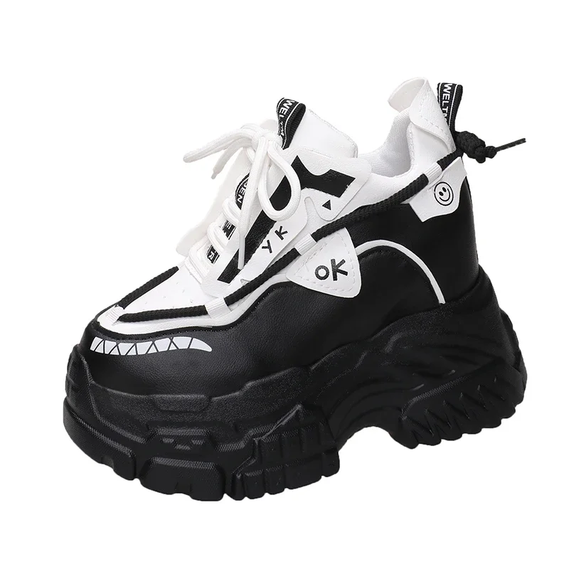 

Кроссовки женские массивные на платформе 11 см, модная повседневная теплая спортивная обувь на танкетке, черные, Осень-зима