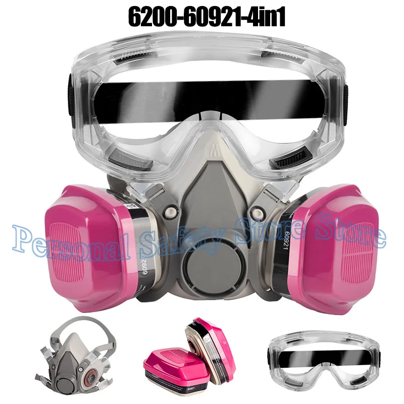 6200 Respirator Half Face Gas Mask With 60921 Filters/Goggles for Paint, Epoxy Resin, Dustproof, Woodworking, Organic Vapor