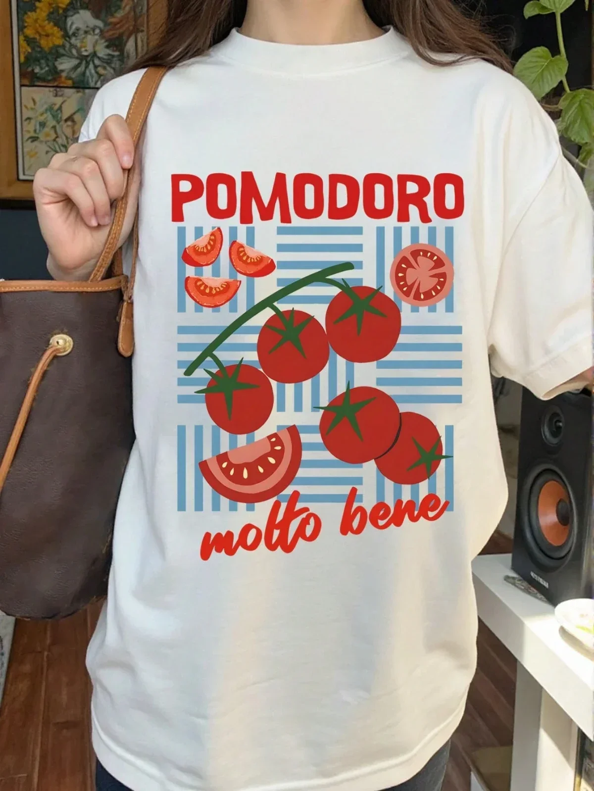 

Fruit Tomato Letter Print Women's Summer T-Shirt Casual White Print Crew Neck Top All-Season Pattern Tee Women Clothing