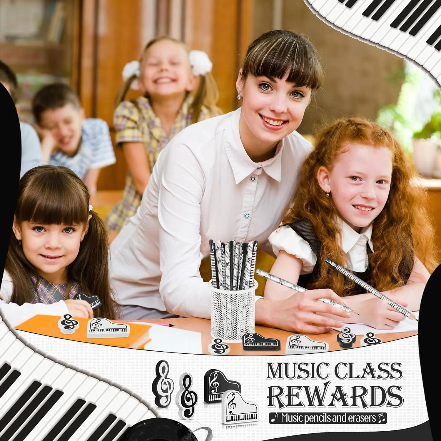 24/30 stücke Musik Schreibwaren Set Holz Bleistift + klavier Radiergummi + bleistift Spitzer Studenten Kreative Notizen Thema Schreiben schreibwaren – Detail 4