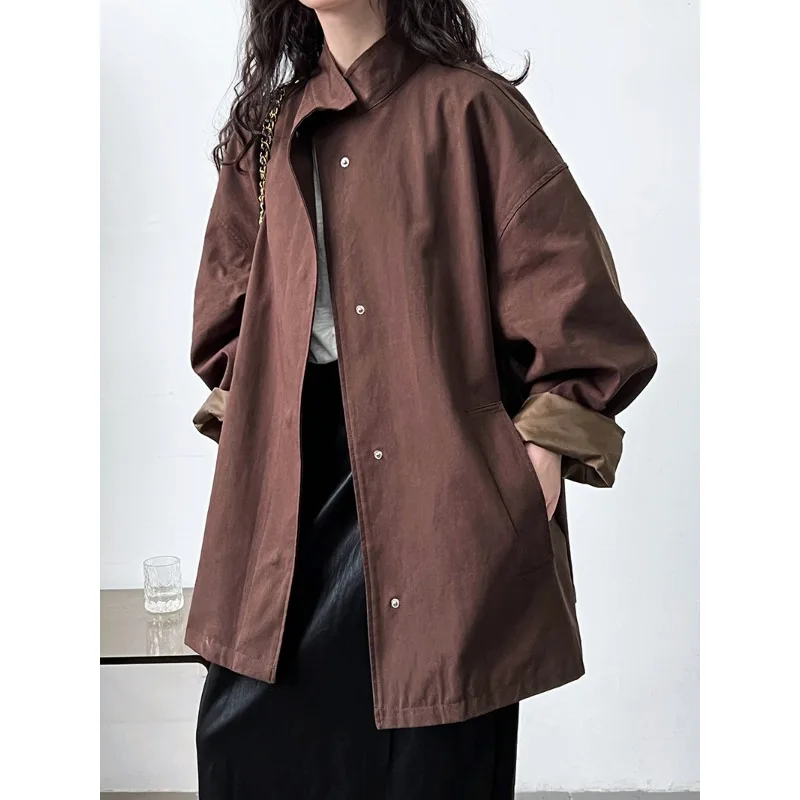 

SuperAen High-end Elegant Stand Up Collar Trench Coat for Women Japan Style Oversize Coats and Jackets Women