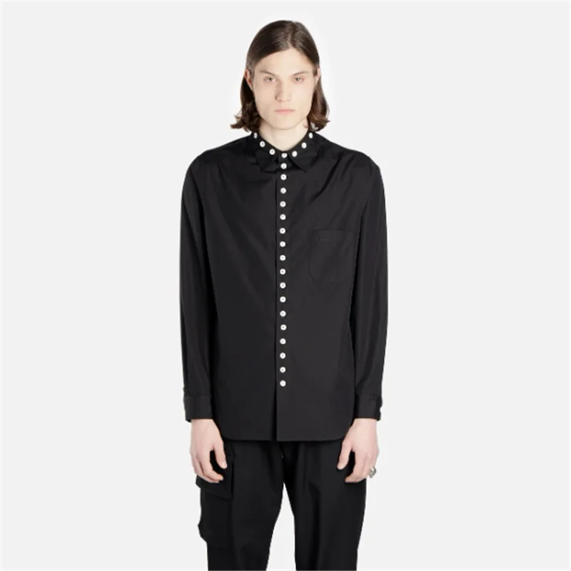 

2026 White Buttoned Shirt - Men's Artistic Japanese Style Dark Casual Shirt
