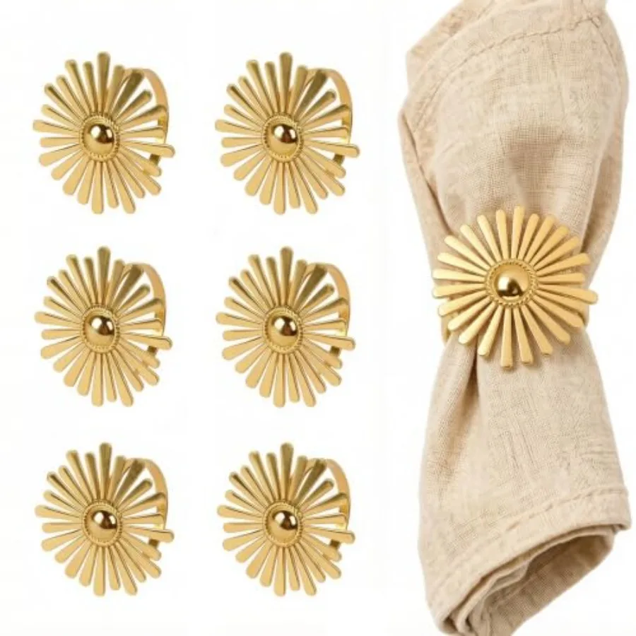 

Sunflower Napkin Rings Metal Napkin Holders for Dinning Table Settings 6pcs Gold