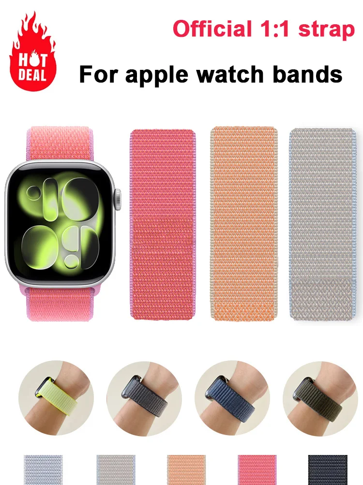 Bracelets de sport officiels pour Apple Watch, en Nylon, 44mm, 42mm, 45mm, 40mm, 49mm, Correa iwatch série 11, 10, 8, 9, 7, SE, Ultra, 3, 2