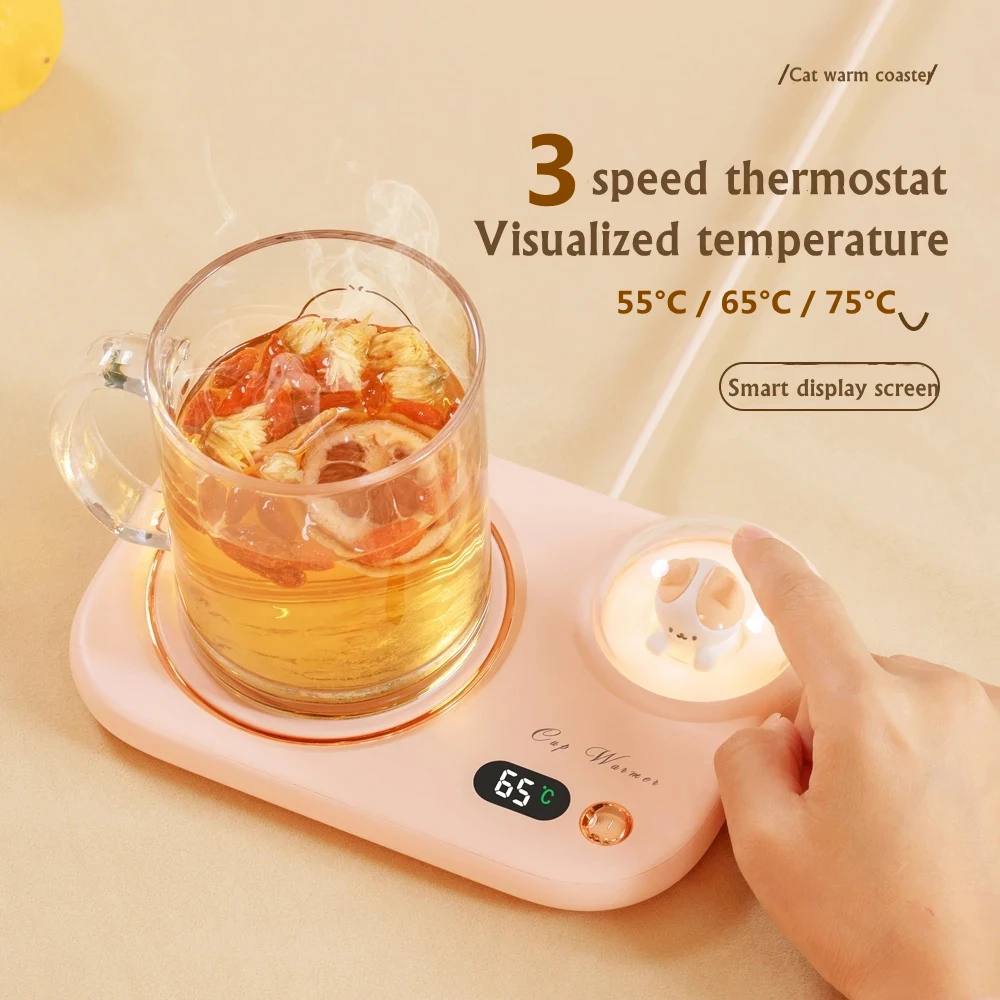 Home Office Desktop Electric Milk Tea Heat Coaster Coffee Mug Heating Mat with Warm Lamp 5 Gear Constant Temperature Cup Warmer