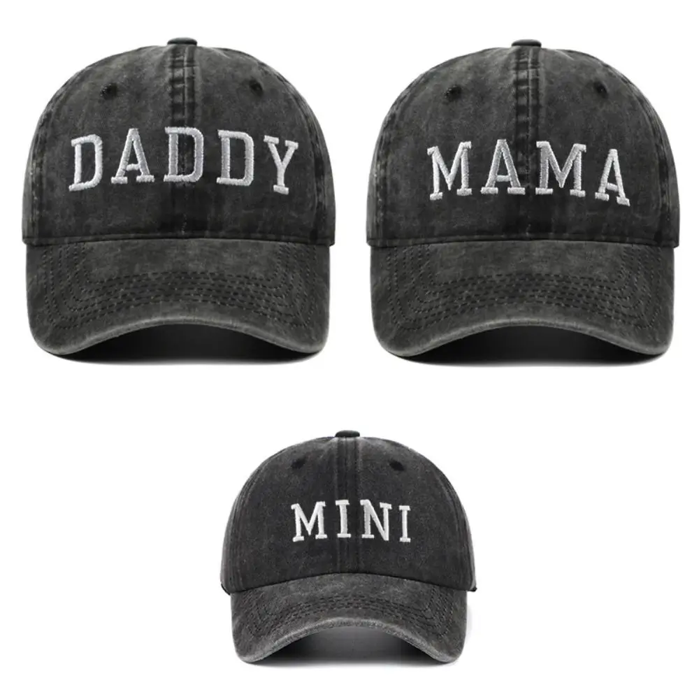 Washed Cotton Daddy Mama Mini Embroidery Caps Vintage Breathable Parent-Unisex Baseball Hats Adjustable Outdoor Sunscreen Hats