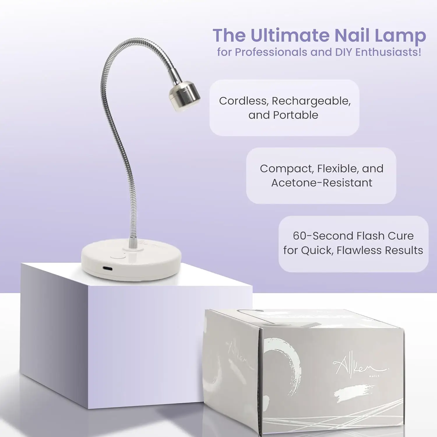 フラッシュキュア UV ネイルランプ – コードレス充電式 LED ジェルライト – シルバー、3W