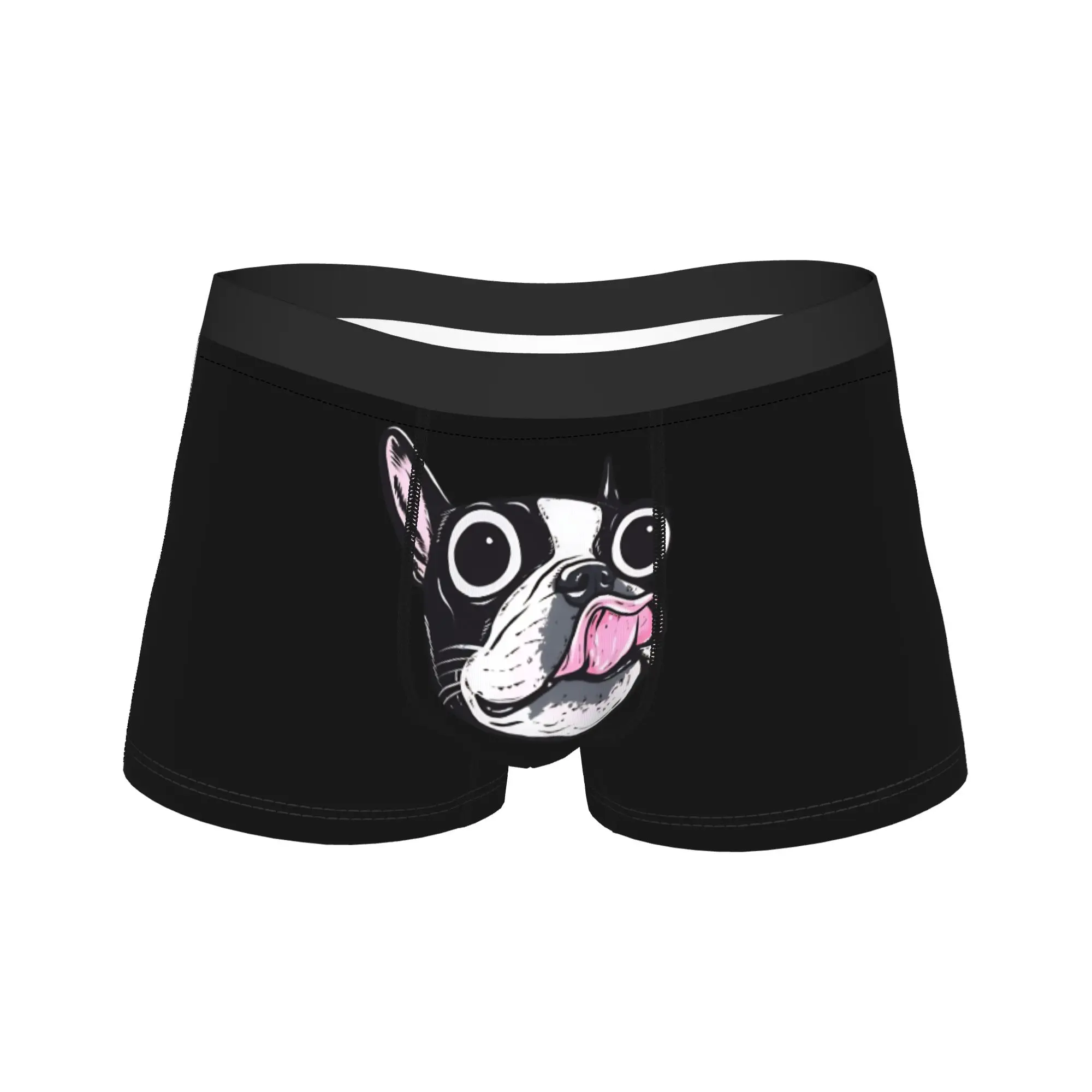 Boston Terrier Tongue Underwear  Breathable Underpants Custom Boxer Brief For Men 3D Pouch Large Size Trunk