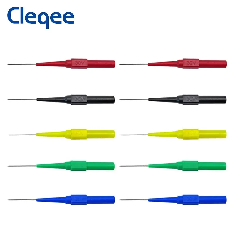 Cleqee P5007 10 Peças Sondas de Teste de Multímetro Sondas Traseiras Agulhas de Perfuração de Isolamento com Soquete de mm Kit de Ferramentas de Carro de Acupuntura 30v