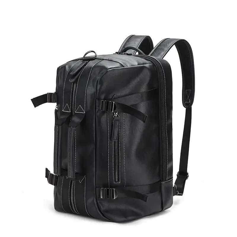 Large Capacity Business Trip Back Pack Men Luxury Brand PU Leather Backpack Men Vintage Travel Laptop Waterproof Multi Pocket