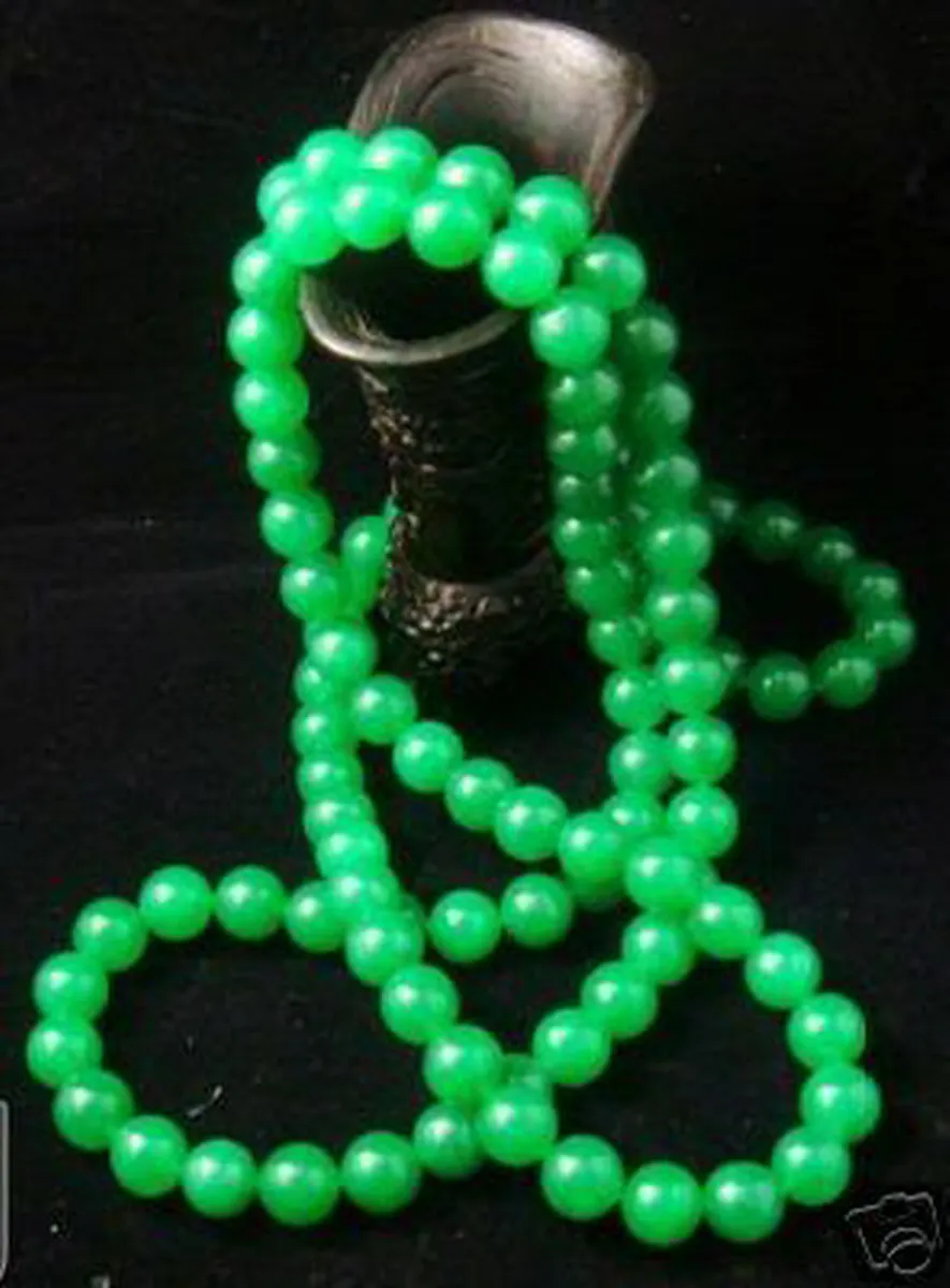 Woman's Jewelry Beautiful Natural Green Jade 8mm Beads Necklace 50 Inch