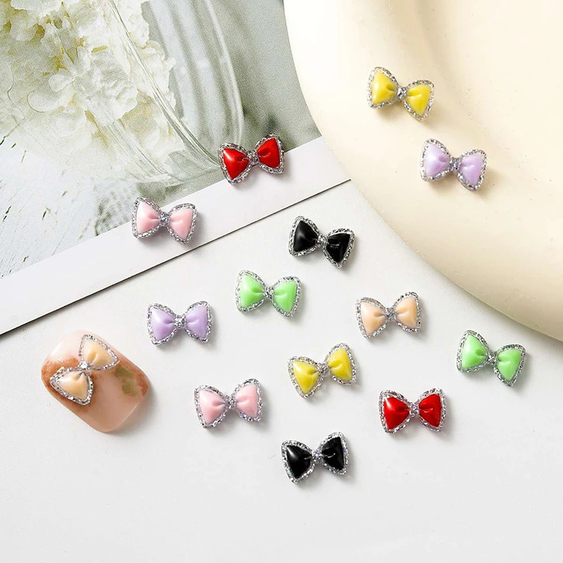 Bow Nail Accessories Glow-in-the-dark Bow Tie Nail Decoration Flat Bottom Drill DIY Resin Nail Material