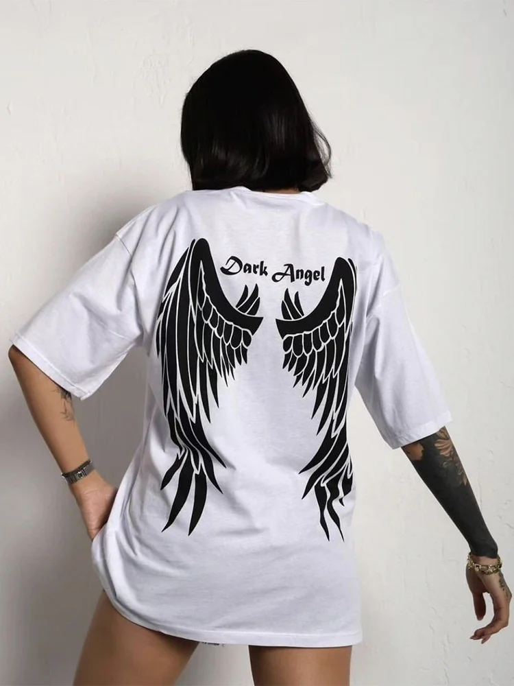 

Gothic Print Cotton T Shirts Women Summer Casual Vintage O-neck Plus Size Couple Clothes Korean Streetwear Y2k Tops