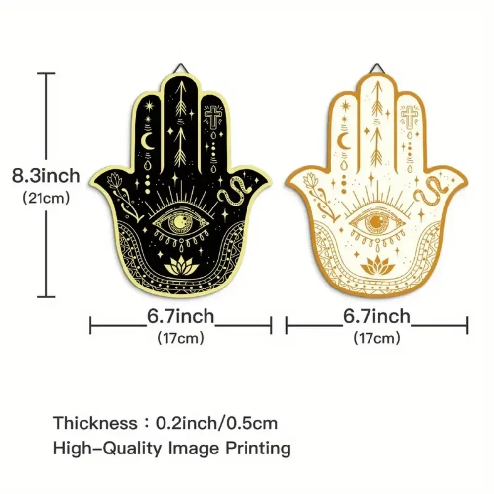 2 Pcs Hamsa Hand Wooden Wall Art Set,Hanging Decor for Home,Living Room,Farmhouse,Cafe,Gift,Hamesh Hand of Fatima Hanging Decor