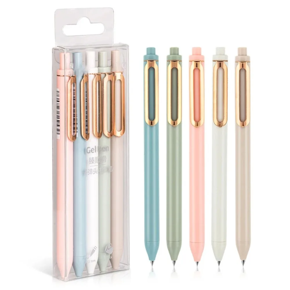 

Plastic 5pcs/box Solid Color Gel Pens Wear Resistant Non-toxic 0.5mm Black Ink Neutral Pens Quick Drying Large Capacity