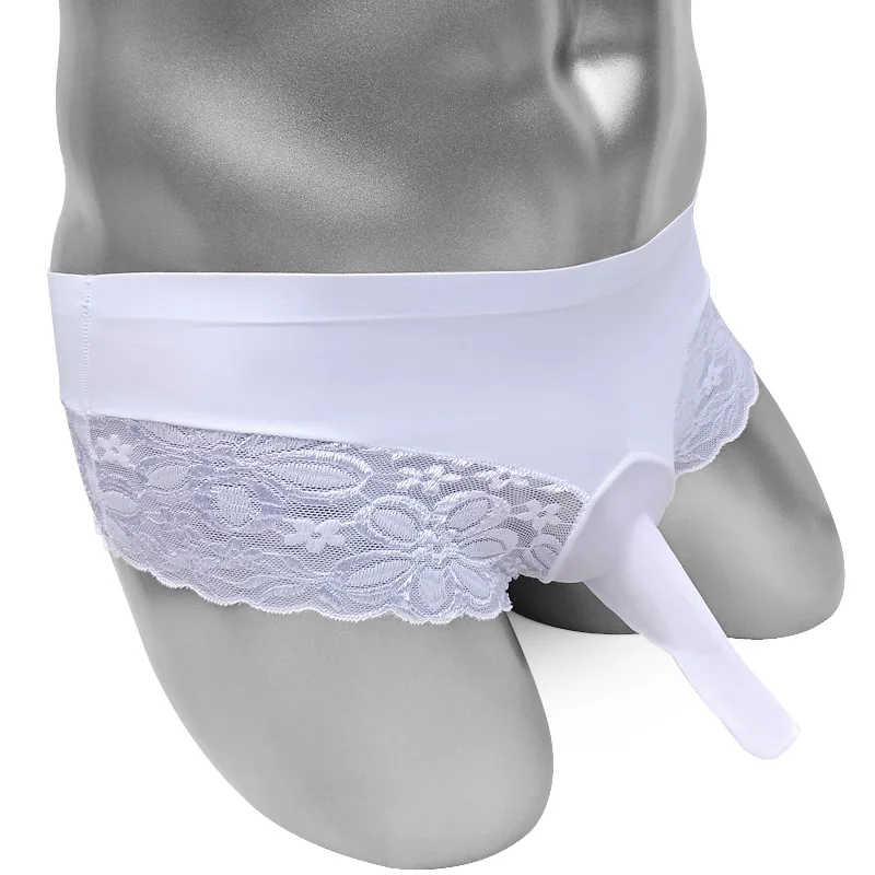 Cuecas eróticas de renda para homens, roupa íntima com bainha para pênis, calcinha sissy, lingerie sexy, fantasia adulta engraçada, biquíni para homens