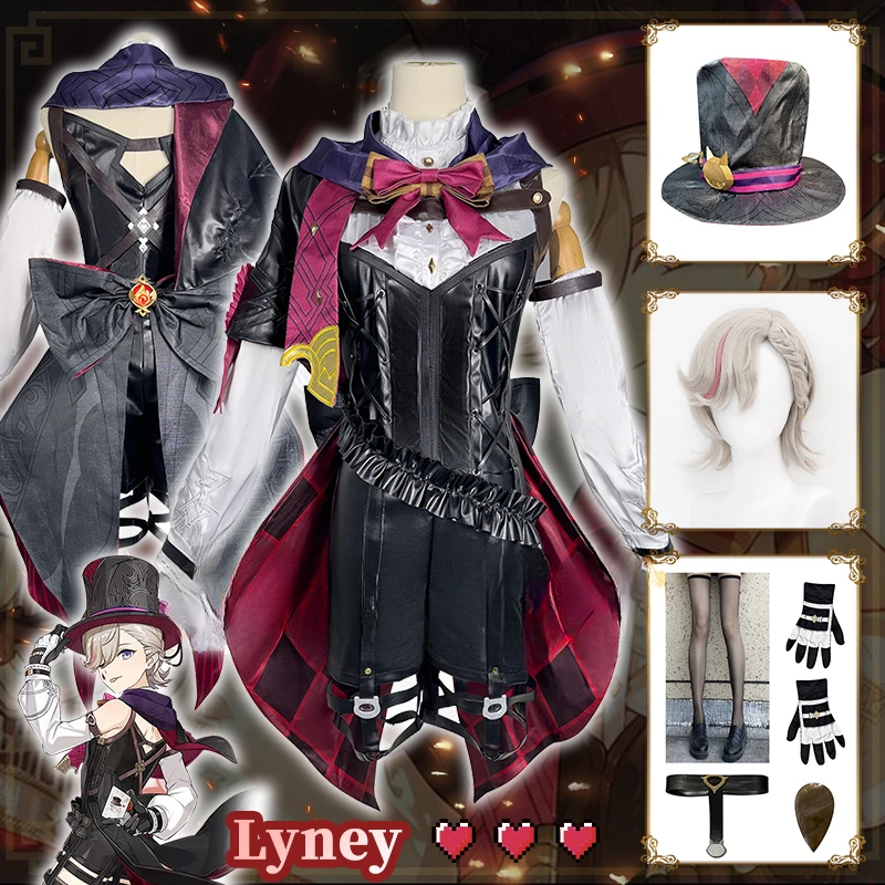 

Lyney Cosplay Costume Genshin Impact Lynette Wig Hat Gloves Cloak Magician Uniform Fontaine Halloween Party Girls Women IN STOCK