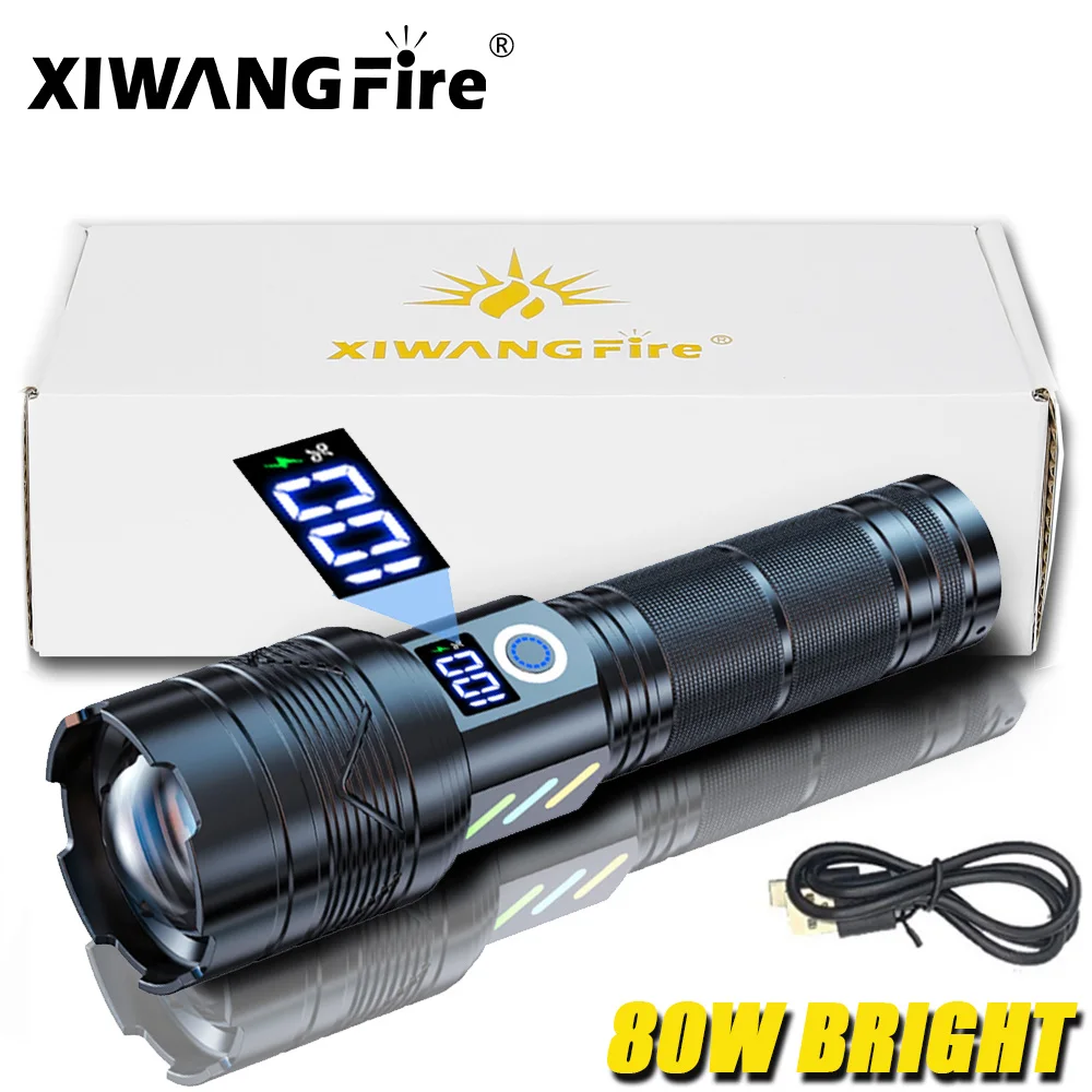 

XIWANGFIRE 80W Powerful LED Flashlight,5000LM Handheld Search Light,USBC Rechargeable Tactical Torch for Outdoor Camping Hunting