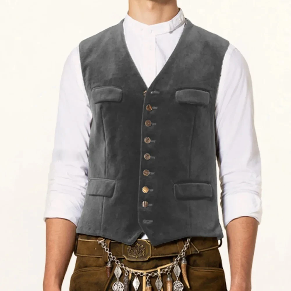 Costume gilet sans manches pour hommes, simple boutonnage, tissu velours décontracté, poches à rabat, col en v, costumes de travail à la mode, Blazer