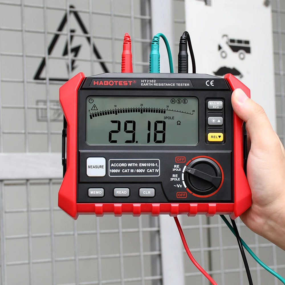 HABOTEST Earth Ground Resistance Tester HT2302 200V Digital Insulation Analog Display Detector 0-4K ohm 2/3Pole Multimeter