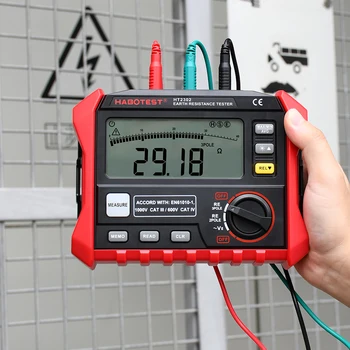 HABOTEST Earth Ground Resistance Tester HT2302 200V Digital Insulation Analog Display Detector 0-4K Ohm 2/3 Pole Multimeter