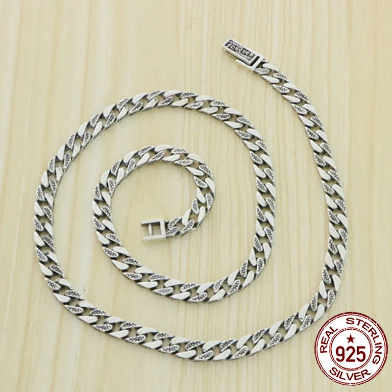 S925 Sterling Silver Colar Padrão Vintage, Cadeia Simples Hip Hop, Acessórios Fashions Personalizados, Jóias