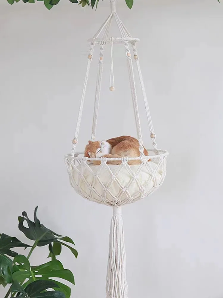 

Handmade woven cat bed, hammock, basket, wall hanging, household pet basket, dog cat basket, swing, mesh bag