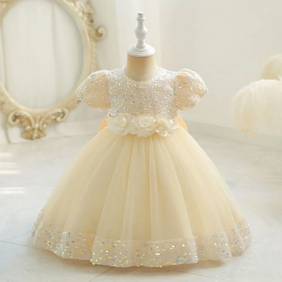 hibobi Party Dress For Baby Girl Child Sequin Decorated Dress Princess Dress Flower Girl Wedding Dress Tutu Dress European & Am