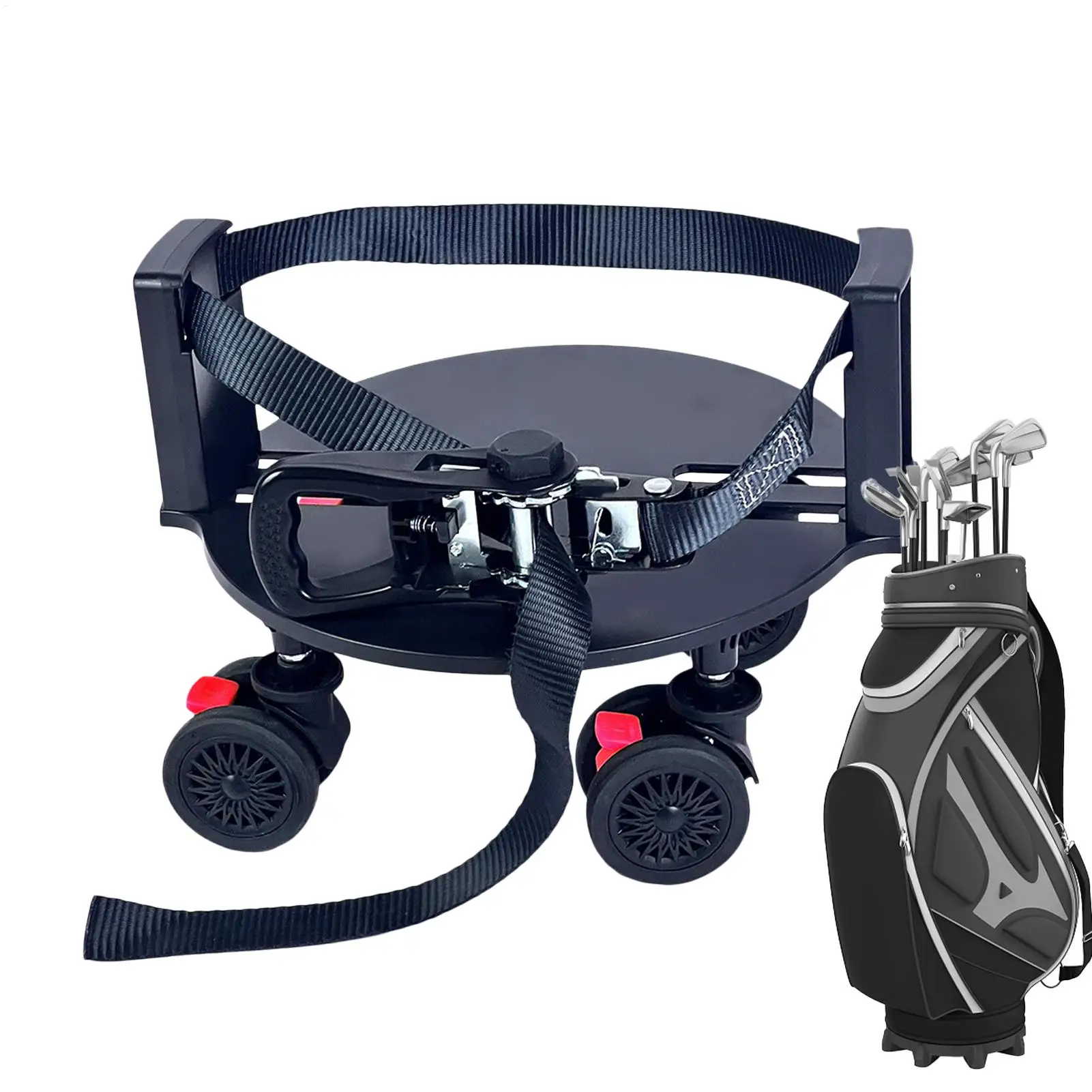 Golf Bag Moving Tray Portable Attachment With 360 Degree Swivel Wheel And Brake Golf Equipment Base For 5-9.5 Inch Bag Driving