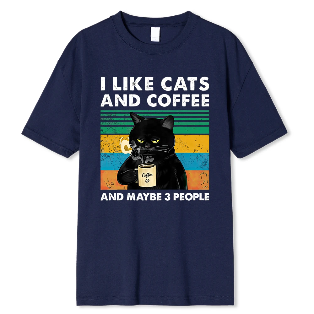 I Like Cats And Coffee Funny Printed T-Shirt For Men Women Casual Loose Cotton Clothing Harajuku Breathable Tshirt Hip Hop Tees