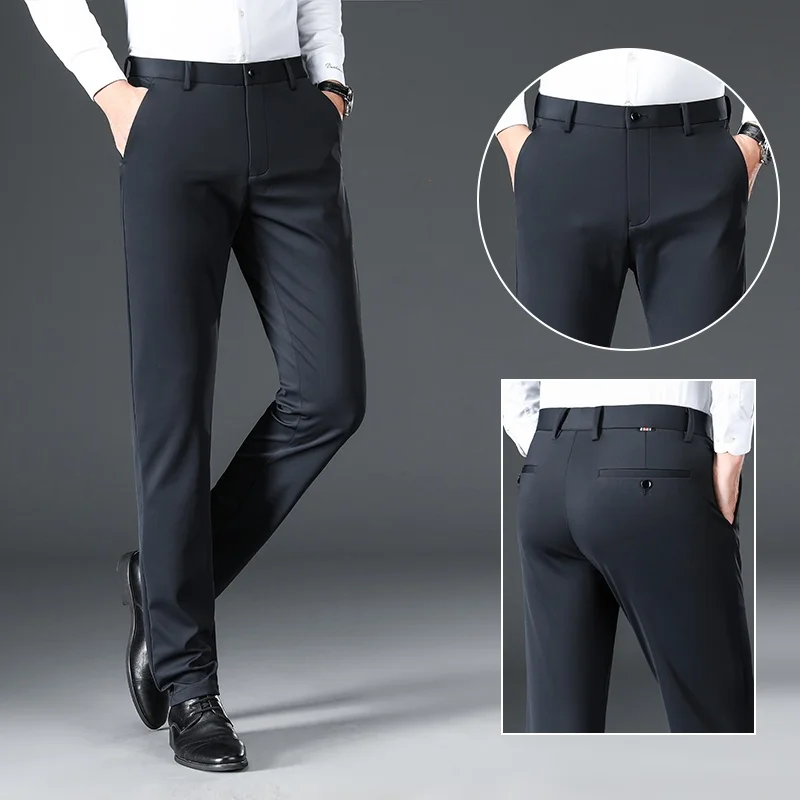 2024 Summer Casual Pants Men's Slim Fit Business Elastic Jogging Straight Leg Pants Korean Black Grey Blue Pants Men's