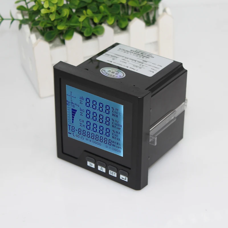 multifunction power meter with RS485 Modbus-RTU AC 0-50A-200A 3 phase 4 wire A,V,W,kWh,cos, Hz, Var ,  panel meter analyzer