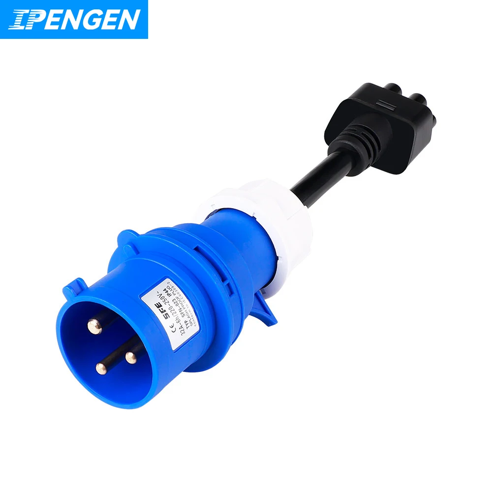 IPENGEN per Tesla 3 Pin Blue CEE Adapter per Tesla Model S,3,X,Y Ev connettore del cavo di prolunga del caricatore 240V Outlet 32A 10 pollici