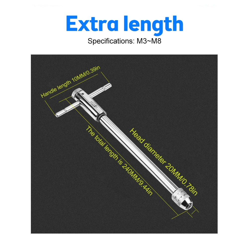 Adjustable T-Handle Ratchet Tap Holder Wrench M3-M8 M5-M12 Machine Screw Thread Metric Hand Screw Tap Set Manual Tapping Tool