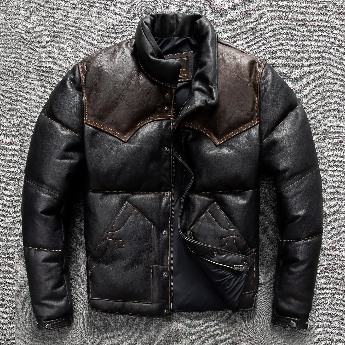 

Vintage and Distressed Cowhide Leather Jacket for Men, Warm Winter Jacket, Large Size Bread Coat, Fashion