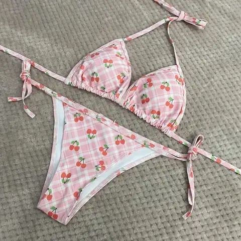 2 st tecknad bikini Hello Kitty baddräkt sexig damer split print ren varm vårflicka söt små bröst baddräkt kvinnor baddräkt 12 best sales Hello Kitty badkläder - №11