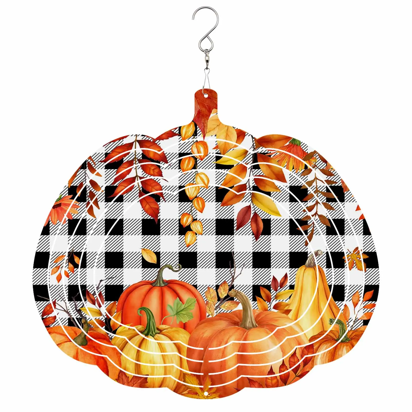 

Vintage Plaid Pumpkin Deciduous Stainless Steel Hanging Decorations For Home 3D Rotating Wind Spinner