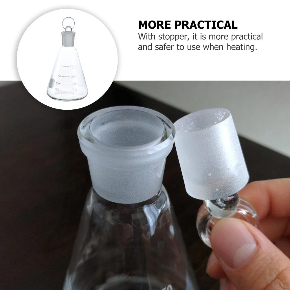 

3Pcs Conical Flask Thickened Glass Laboratory Durable Stopper Heating Safe School Chemistry Experiment Supplies