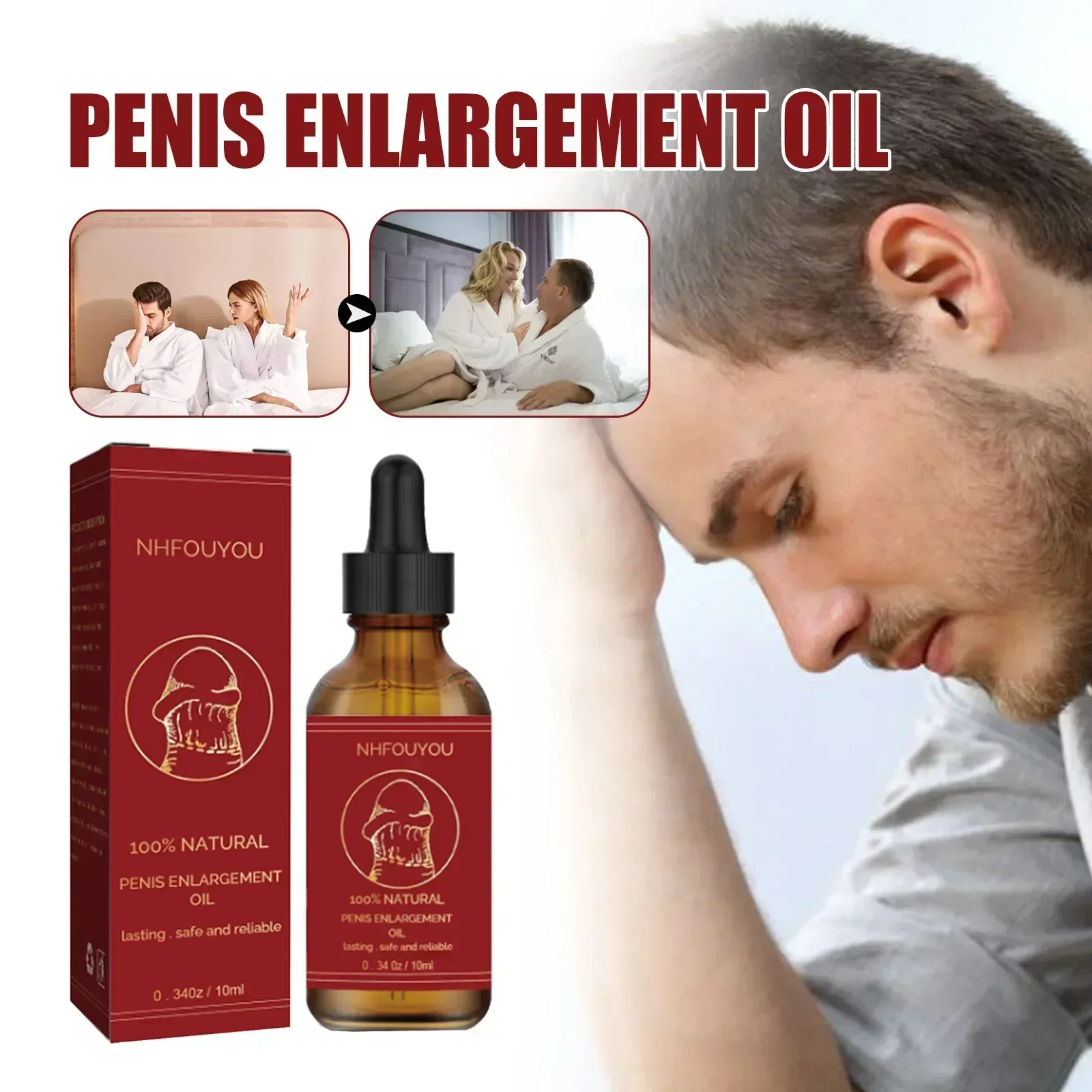 Aceite para agrandar el pene para hombres, aceite esencial de masaje para aumento de crecimiento, mejora la erección del pene, aumento del pene grande