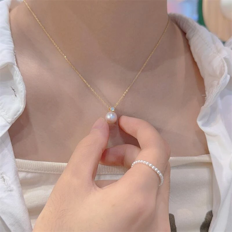 Charming Natural AAAA 8-9mm 9-10mm 10-11mm 11-12mm Japanese Round Pearl Pendant Pearl Necklace Pendant 925silver 18inch 6