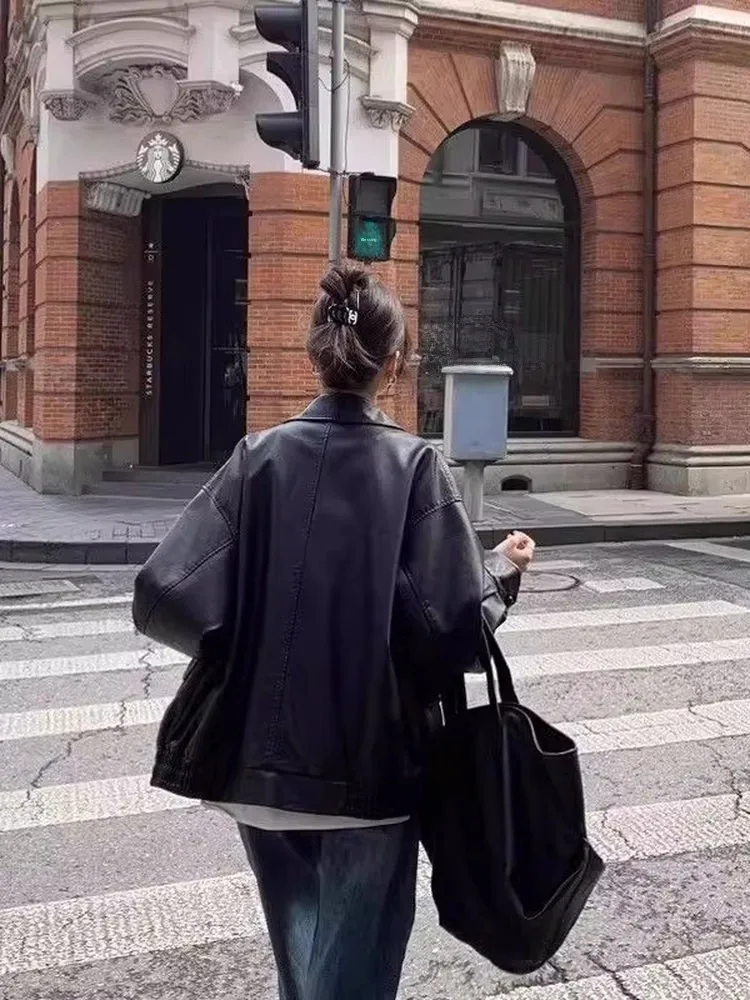 ملابس شتوية فضفاضة طويلة للسيدات من الجلد البني Jaet ملابس خارجية رائعة للفتيات معطف كوري