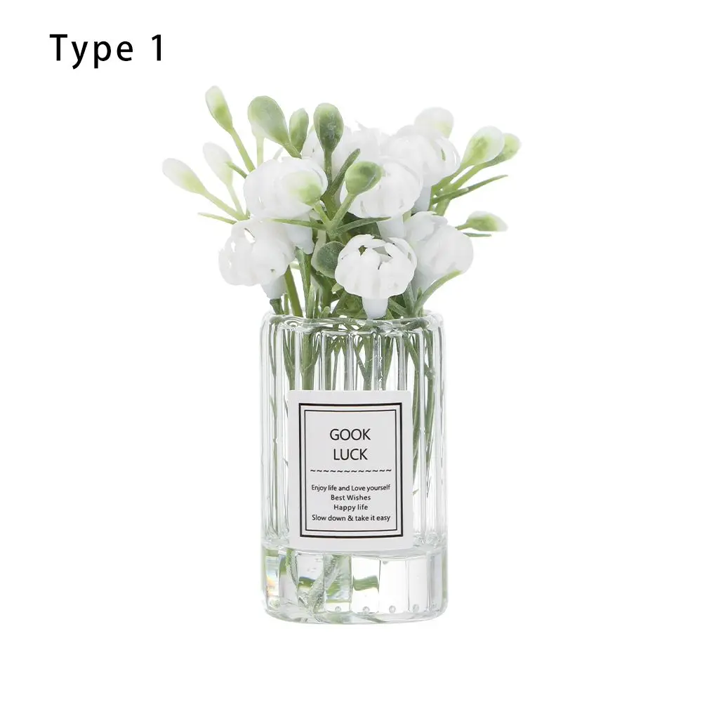 

Мебель Стеклянная Бутылка Мини Цветочная Композиция Белый Жасмин Аксессуары Розовая Роза Кукольный Домик Цветочная Ваза