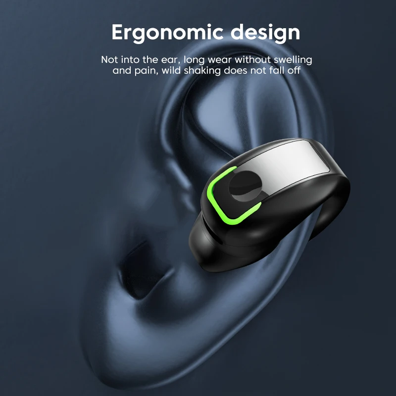 TWS earphone klip telinga Bluetooth 5.3, headphone Earbud nirkabel dengan Mic olahraga HiFi Stereo untuk Xiaomi iPhone Samsung